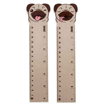 Mopps Pug Shaped Top Wooden Ruler (15cm)