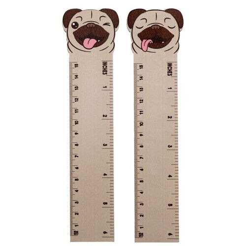 Mopps Pug Shaped Top Wooden Ruler (15cm)