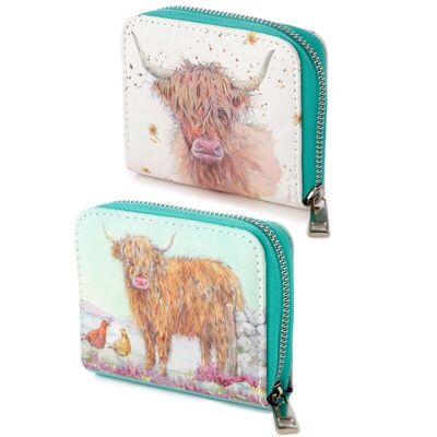 Jan Pashley Highland Coo Portamonete piccolo con zip intorno alla mucca