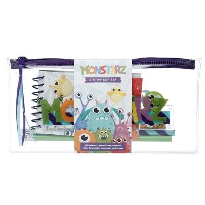 Monstarz Monster - Estuche para lápices transparente de 7 piezas, juego de papelería