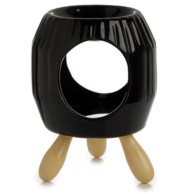 Eden Black Abstract geriffelter Keramik-Ölbrenner mit Füßen