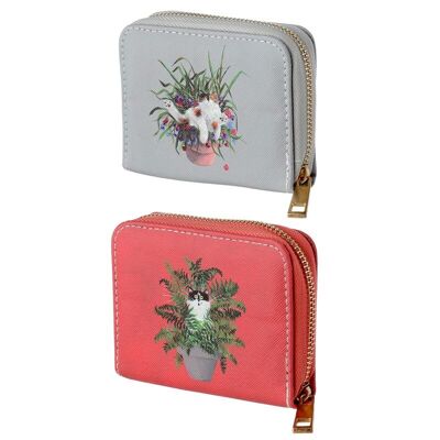Kim Haskins Cats in Plant Pot Zip Around Small Wallet Purse