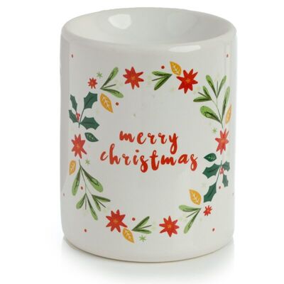 Frohe Weihnachten, festliche Blumen, botanischer Kranz, bedruckter Ölbrenner aus Keramik