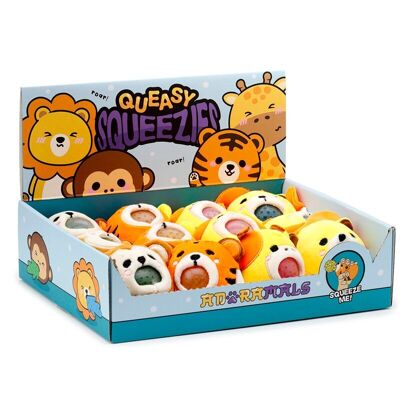 Queasy Squeezies Adoramals Lion, Giraffe, Monkey, Tiger Plush Squeezy Toy