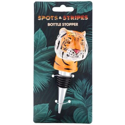 Ceramic Spots & Stripes Big Cat Tiger Head Bottle Stopper