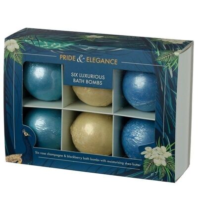 Set of 6 Pride & Elegance Luxury Rose Champagne & Blackberry Mini Bath Bombs with Shea Butter