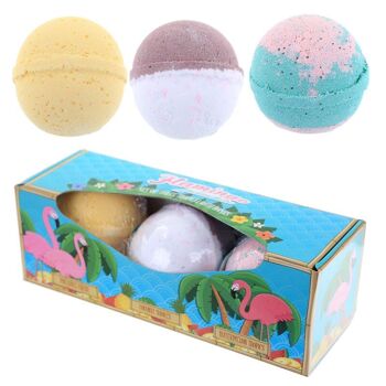 Lot de 3 bombes de bain Flamingo Pinks senteurs tropicales