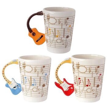 Tasse à poignée en forme de céramique avec décalcomanie pour guitare et partitions