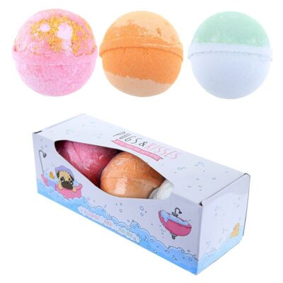 Set of 3 Pugs and Kisses Bath Bombs Fruity Scents
