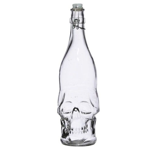 Skulls & Roses Clear Glass Skull Shaped Water Bottle 1L