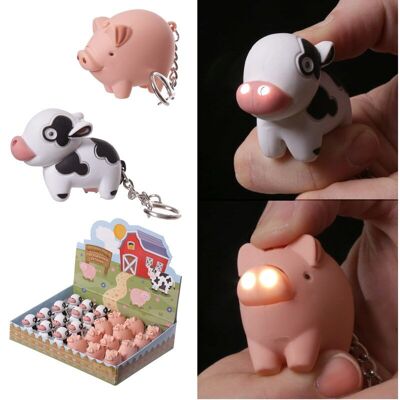 Porte-clés LED vache et cochon de ferme avec son