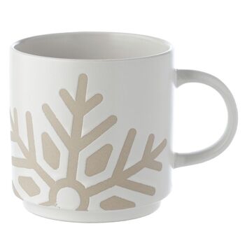 Mug en grès blanc flocon de neige de Noël