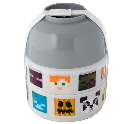 Fiambrera Bento redonda apilada con caras de Minecraft