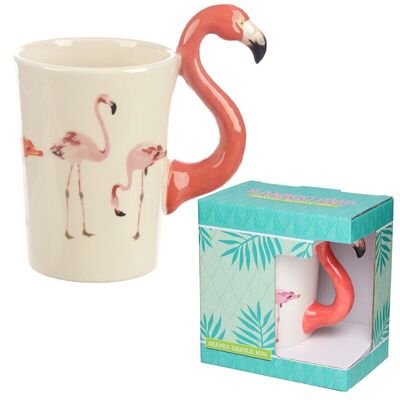 Flamingo Pinks with Flaming Decal Ceramic Shaped Handle Mug
