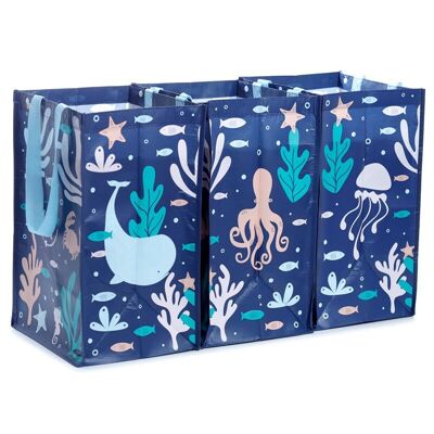 Set of 3 RPET Storage/Recycling Bags Eco Sealife