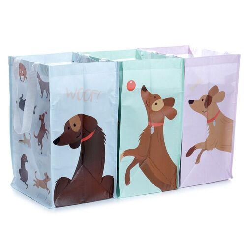 Set of 3 RPET Storage/Recycling Bags Catch Patch Dog