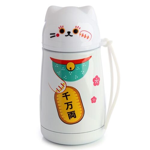 Maneki Neko Lucky Cat Shaped Hot & Cold Drinks Bottle 300ml