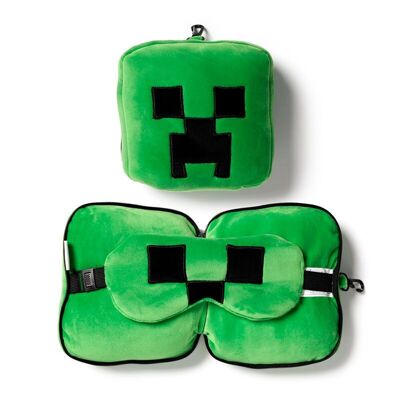 Relaxeazzz Minecraft Creeper geformtes Plüsch-Reisekissen und Augenmaske