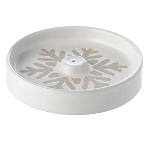 Christmas Snowflake White Stoneware Ashcatcher Incense Burner Dish