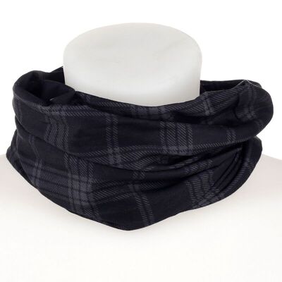 Bufanda tubo calentador de cuello tartán negro y gris