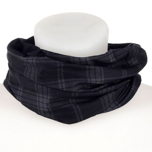 Black & Grey Tartan Neck Warmer Tube Scarf