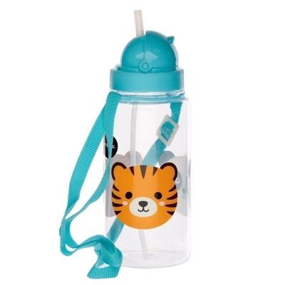 450ml Children\'s Reusable Water Bottle with Flip Straw - Adoramals Tiger