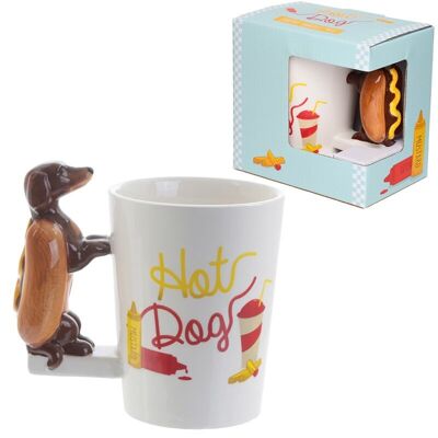 Perro salchicha en bollo HOT DOG Taza de cerámica con asa en forma de comida rápida