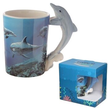 Tasse à poignée en céramique avec décalcomanie sous-marine Dolphin 1