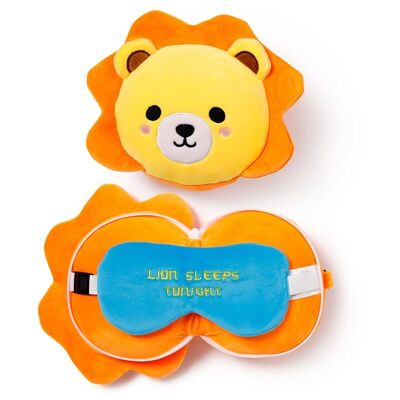 Relaxeazzz Reisekissen und Augenmaske aus Plüsch mit Löwe