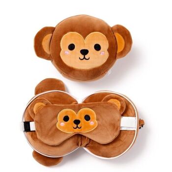 Oreiller de voyage en peluche et masque pour les yeux Relaxeazzz Monkey 1