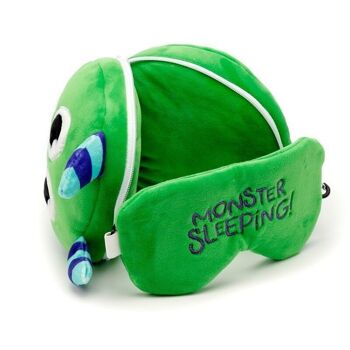 Relaxeazzz Oreiller de voyage en peluche Monstarz Monster vert et masque pour les yeux 3