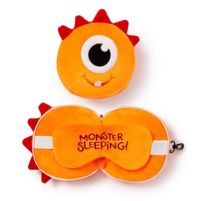 Relaxeazzz Orange Monstarz Monster Plüsch-Reisekissen und Augenmaske