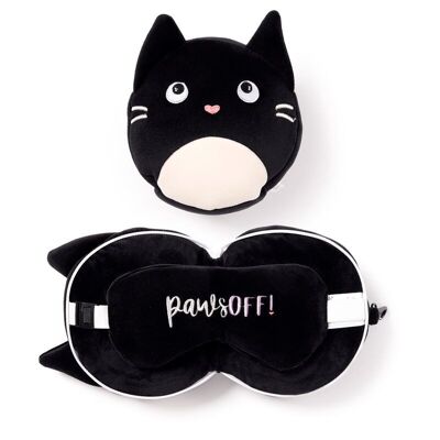 Relaxeazzz Feline Fine Cat Plush Travel Pillow & Eye Mask