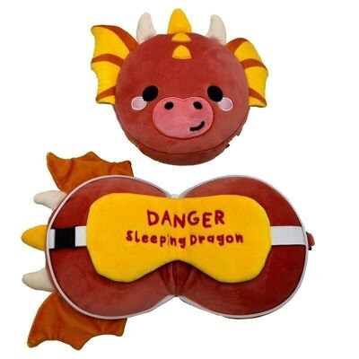 Relaxeazzz Adoramagics Dragon Round Plush Cuscino da viaggio e maschera per gli occhi