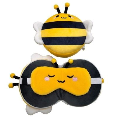 Relaxeazzz Adorabugs Bee - Almohada de viaje y antifaz de felpa redonda