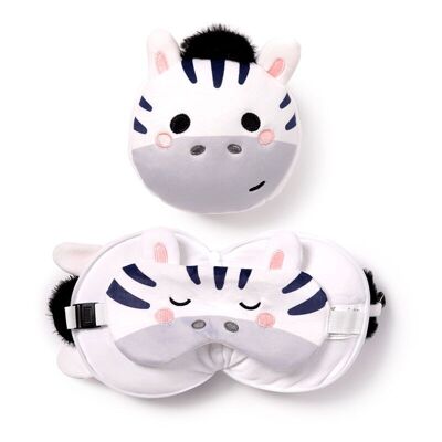 Relaxeazzz Adoramals Bali the Zebra Cuscino da viaggio in peluche e maschera per gli occhi