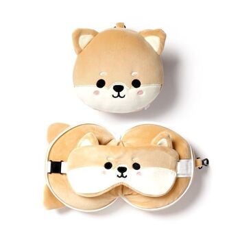 Relaxeazzz Shiba Inu Dog Oreiller de voyage en peluche et masque pour les yeux 1