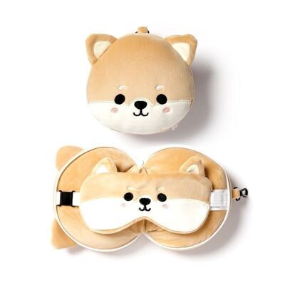Relaxeazzz Shiba Inu Dog Plush Travel Pillow & Eye Mask