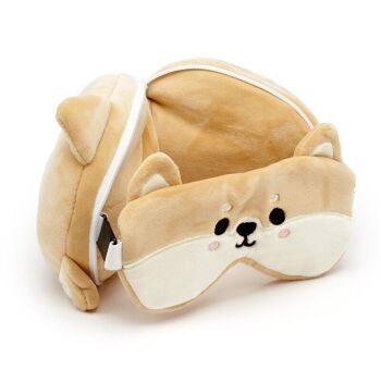 Relaxeazzz Shiba Inu Dog Oreiller de voyage en peluche et masque pour les yeux 3