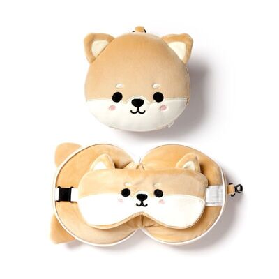 Relaxeazzz Shiba Inu Dog Oreiller de voyage en peluche et masque pour les yeux