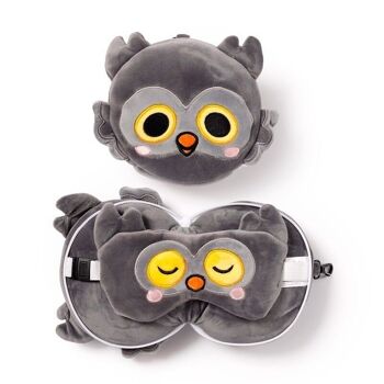 Relaxeazzz Adoramals Winston le hibou Oreiller de voyage en peluche et masque pour les yeux 1