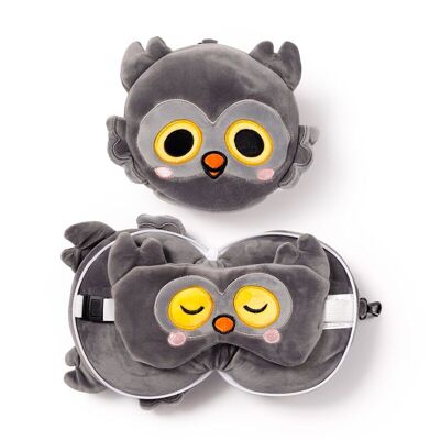 Relaxeazzz Adoramals Winston le hibou Oreiller de voyage en peluche et masque pour les yeux