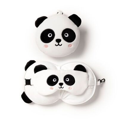 Relaxeazzz Panda Plüsch-Reisekissen und Augenmaske