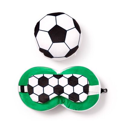 Relaxeazzz Fußball-Plüsch-Reisekissen und Augenmaske