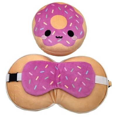 Relaxeazzz Adorasnacks Donut Round Plush Cuscino da viaggio e maschera per gli occhi