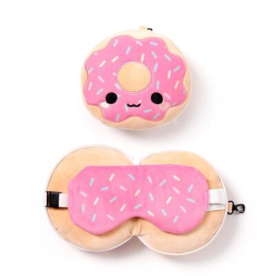 Relaxeazzz Adorasnacks Donut Oreiller de voyage en peluche et masque pour les yeux