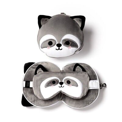 Relaxeazzz Raccoon - Almohada de viaje y antifaz para ojos