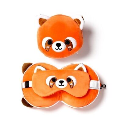 Cuscino da viaggio e maschera per gli occhi in peluche con panda rosso Relaxeazzz