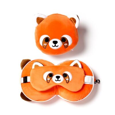 Relaxeazzz Oreiller de voyage en peluche et masque pour les yeux Panda rouge