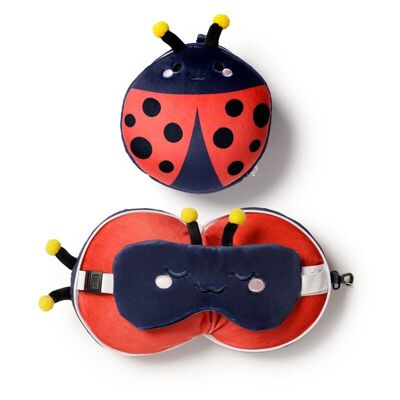 Oreiller de voyage et masque pour les yeux en peluche Relaxeazzz Adorabugs Ladybird